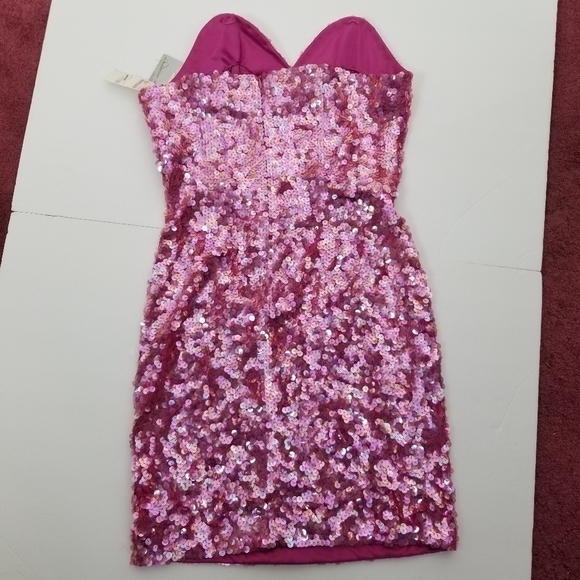 Modi NWT Strapless Mini Dress All Over Heavily Sequin Hot Pink Sweetheart Large - Picture 6 of 11